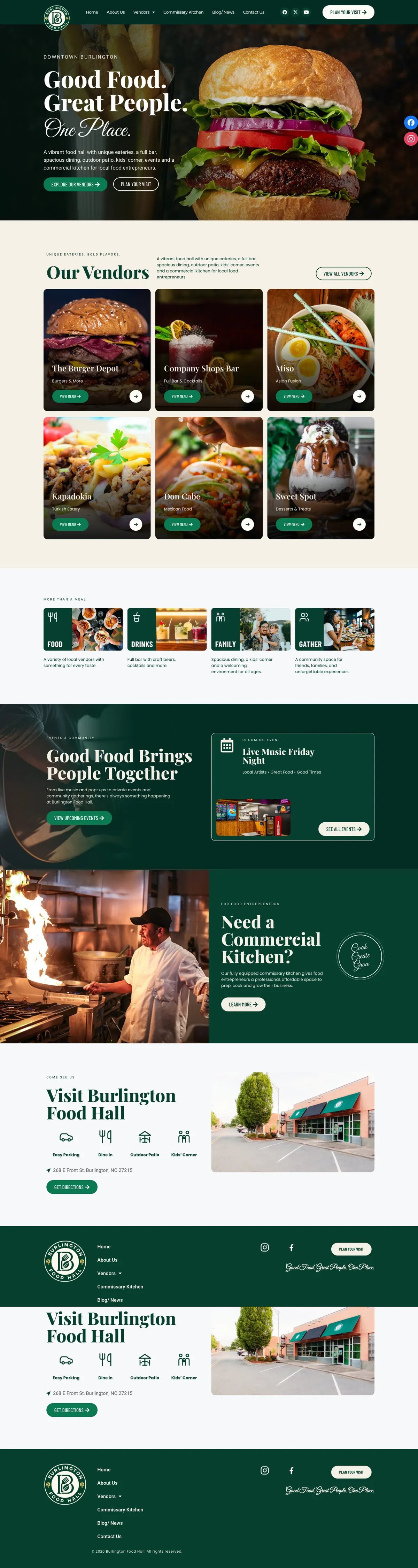 Full-length Burlington Food Hall homepage on desktop.