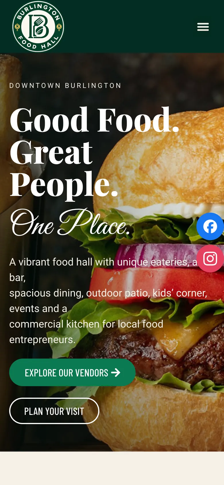 Burlington Food Hall homepage on a mobile phone.