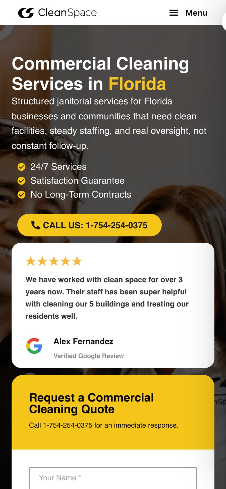 Clean Space homepage on a mobile phone.