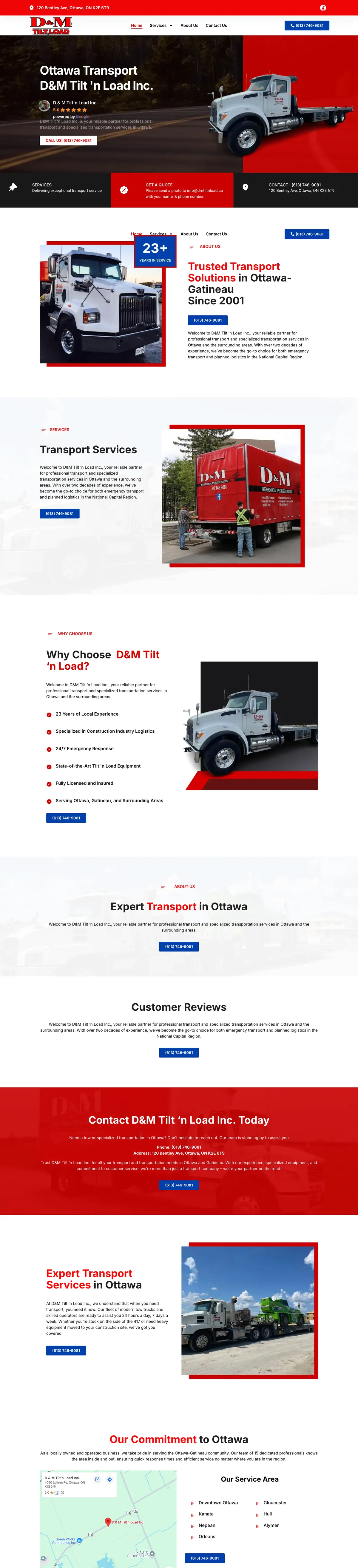Full-length D&M Tilt ’n Load homepage on desktop.