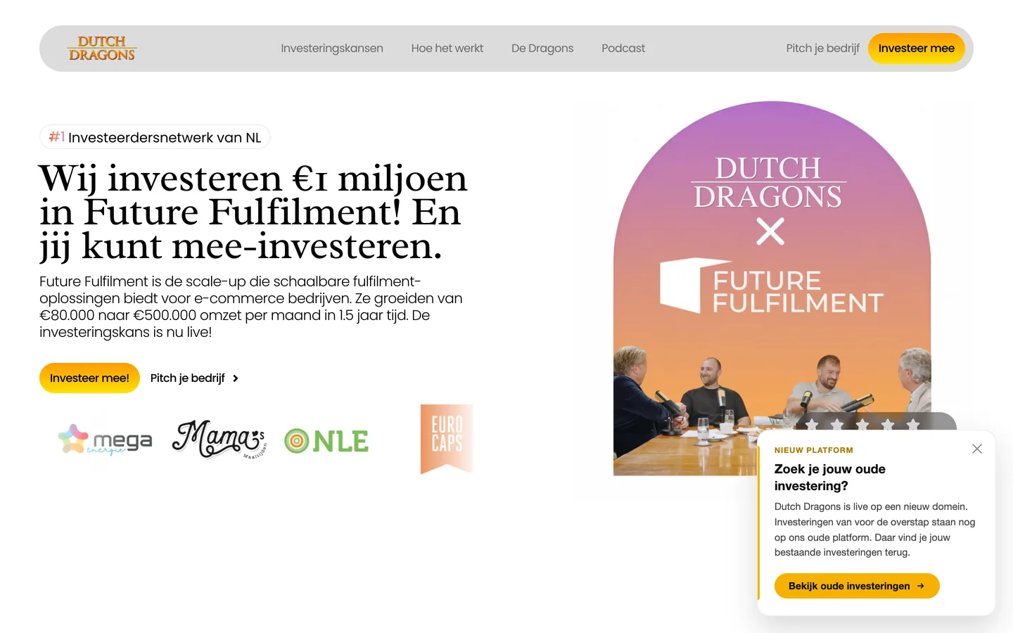 Dutch Dragons homepage hero on a 1440px desktop screen.