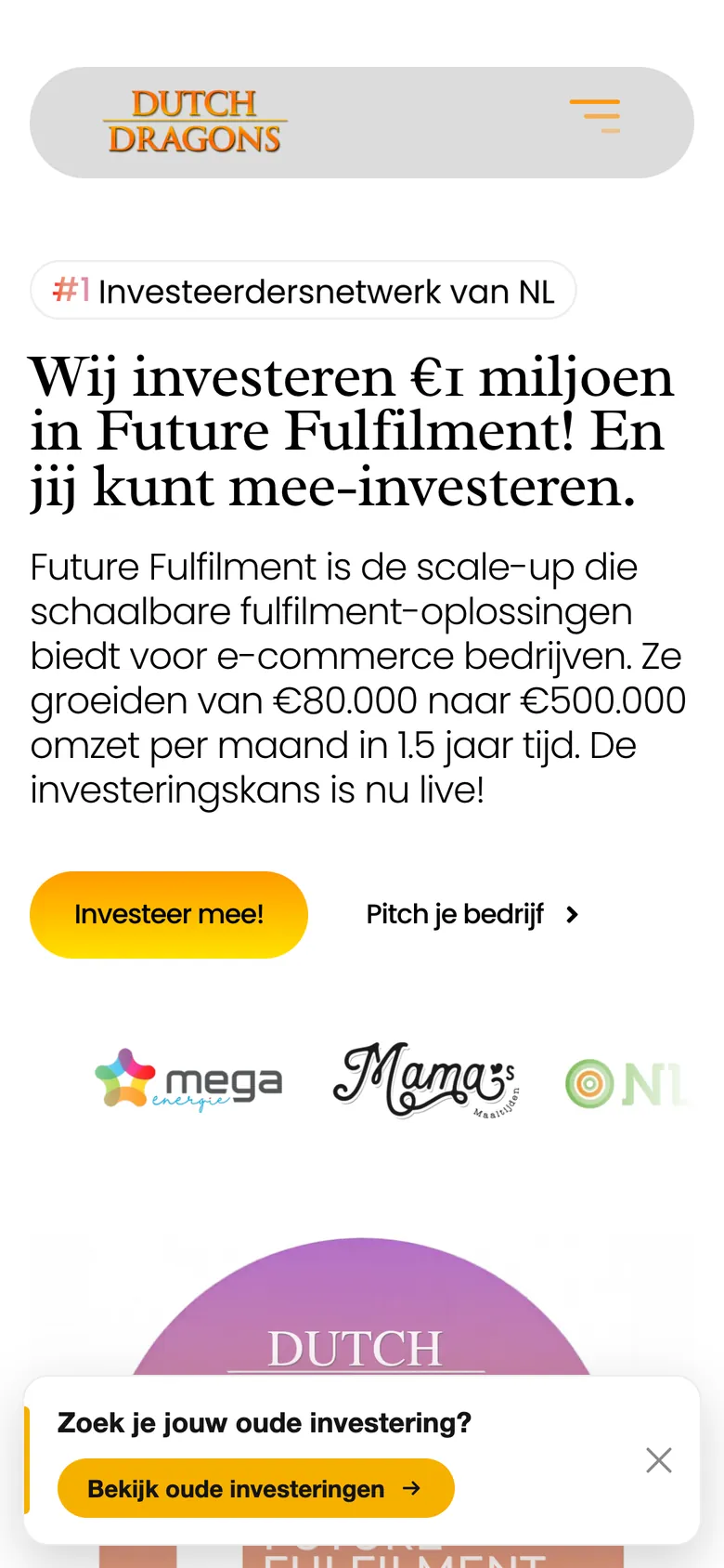 Dutch Dragons homepage on a mobile phone.