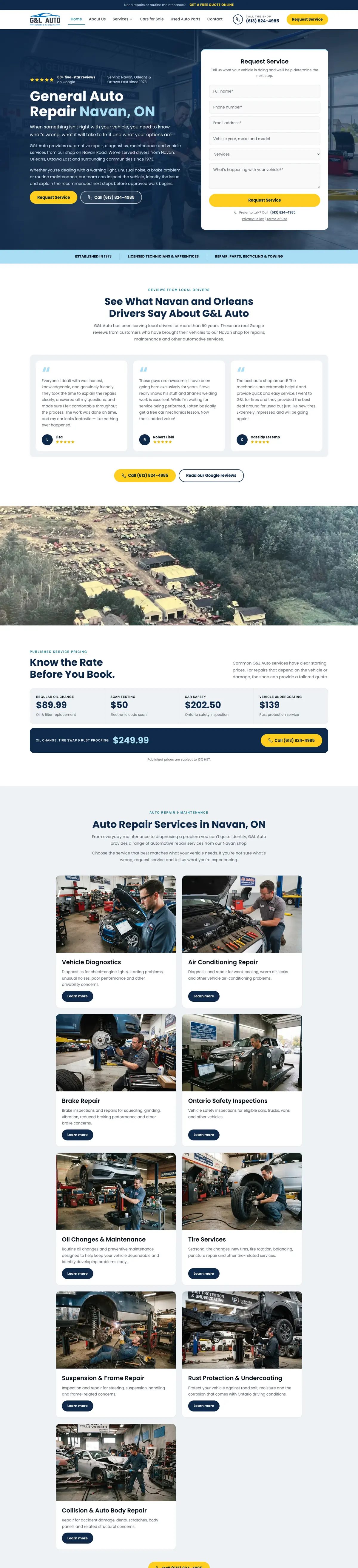 Full-length G&L Auto homepage on desktop.