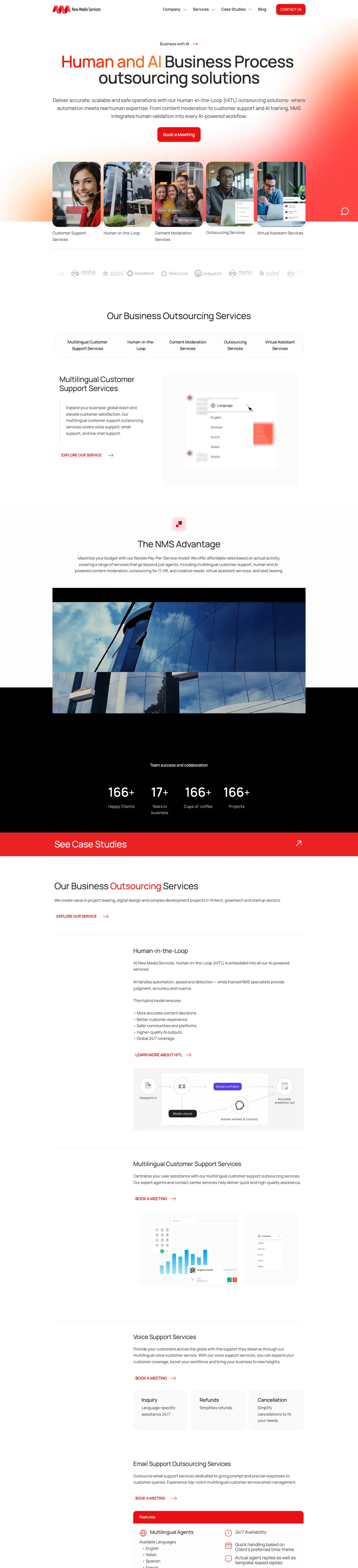 Full-length New Media Services homepage on desktop.