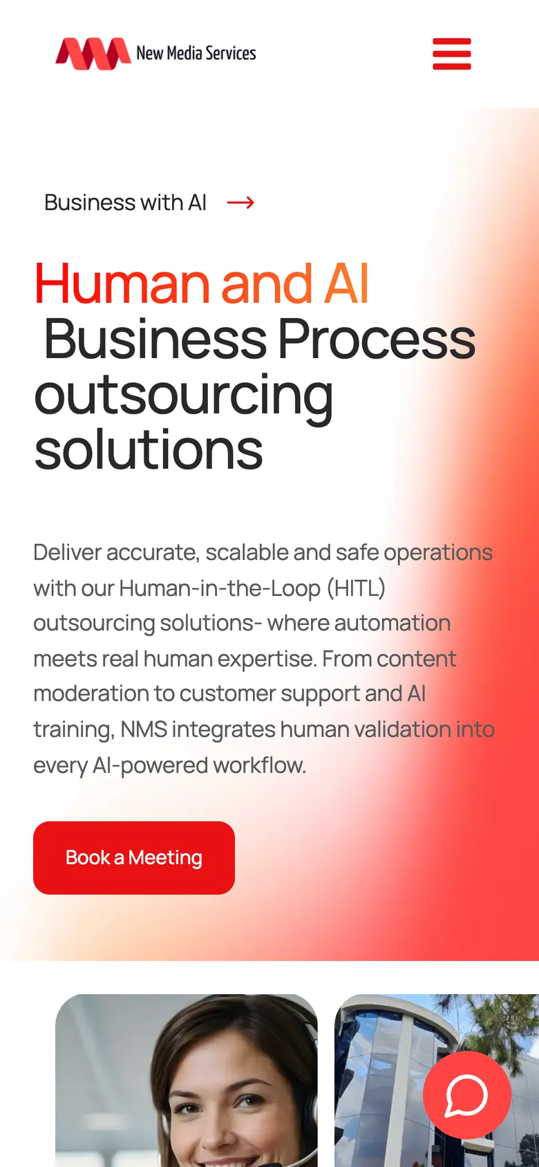 New Media Services homepage on a mobile phone.