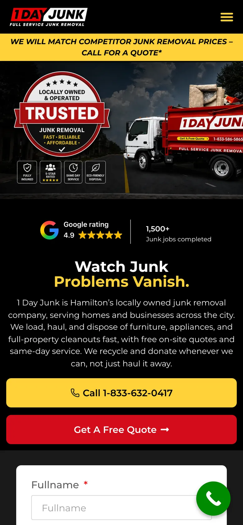 1 Day Junk homepage on a mobile phone.