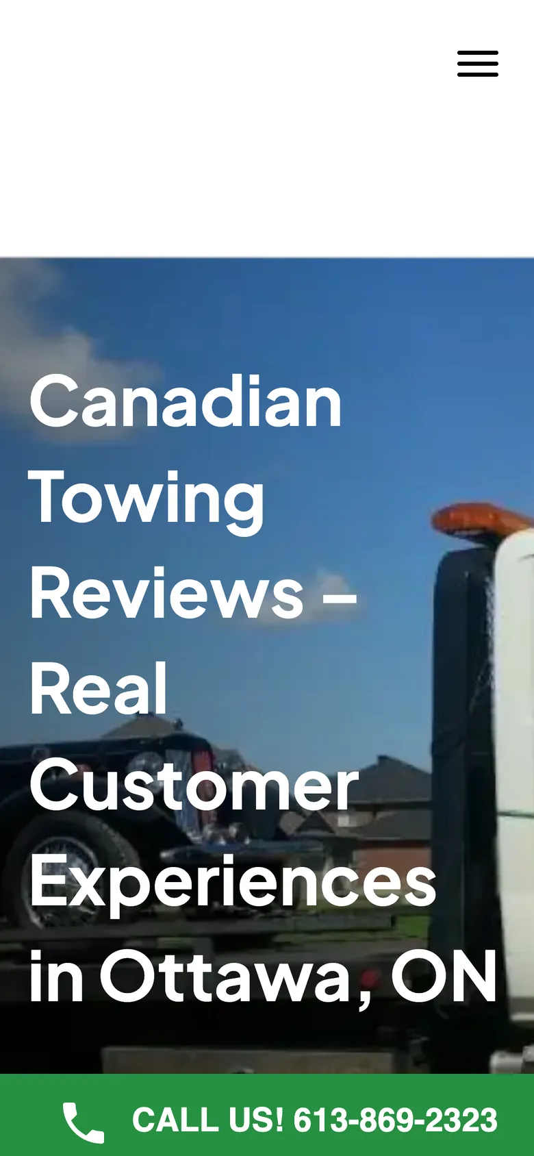 Canadian Towing Ottawa homepage on a mobile phone.