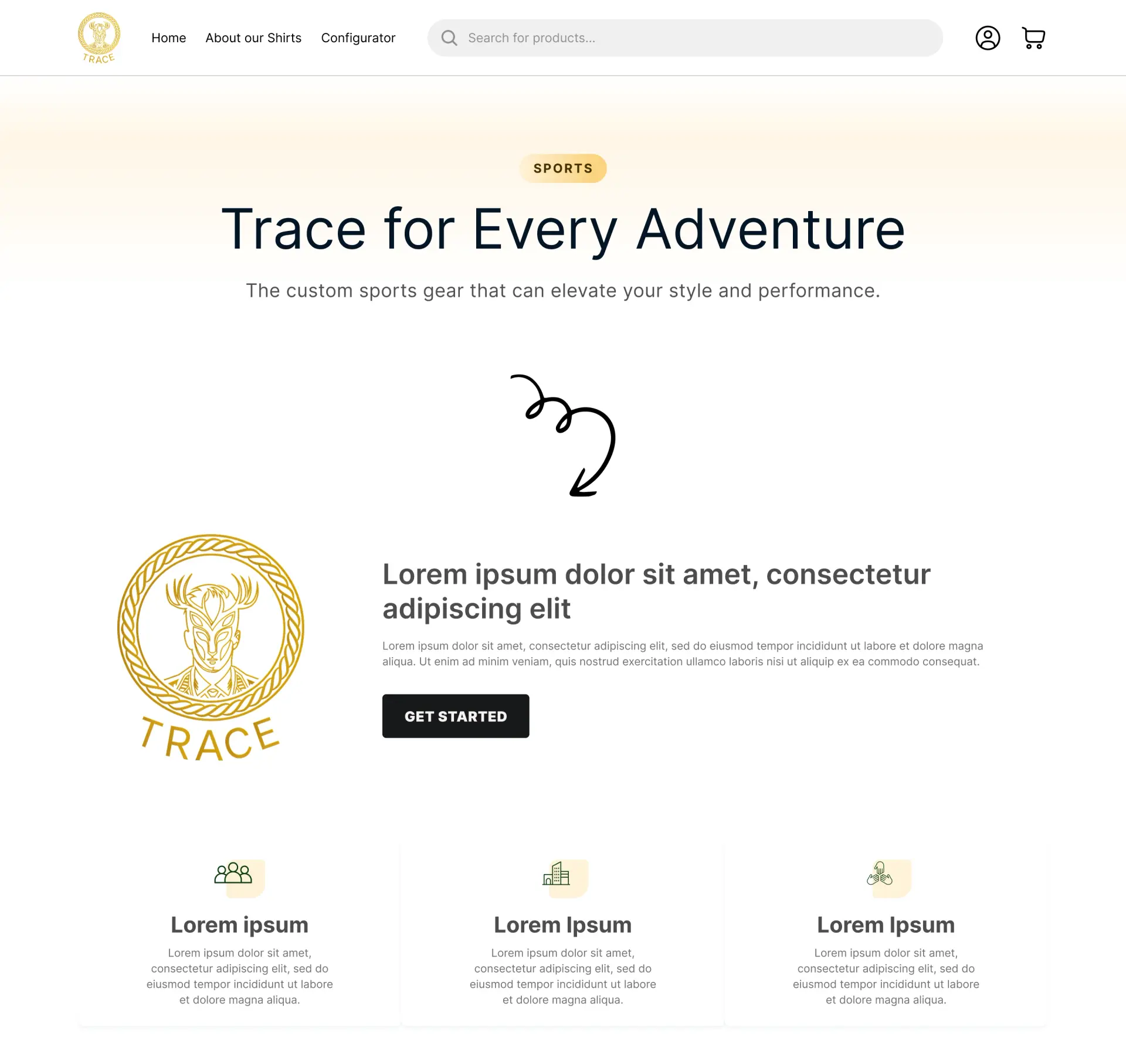 Trace Design homepage: “Trace for Every Adventure” with the Trace logo.